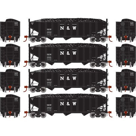 Athearn ATH15163 N&W Norfolk & Western - 4 Pack - 40' 3-Bay Ribbed Hopper with Load HO Scale