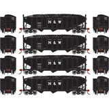 Athearn ATH15164 N&W Norfolk & Western - 4 Pack - 40' 3-Bay Ribbed Hopper with Load HO Scale