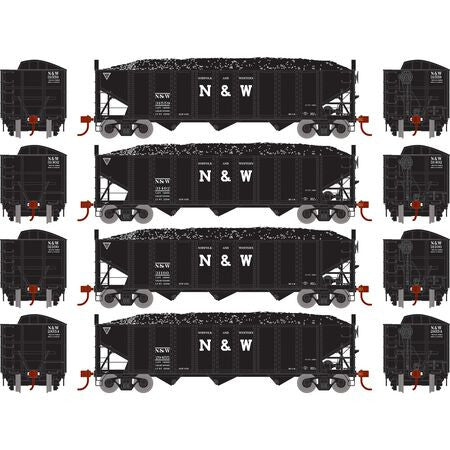 Athearn ATH15164 N&W Norfolk & Western - 4 Pack - 40' 3-Bay Ribbed Hopper with Load HO Scale
