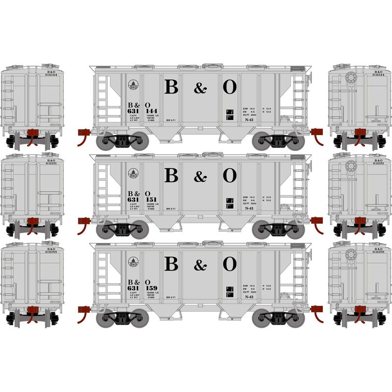 Athearn ATH15414 PS-2 2003 2 Bay Hopper B&O Baltimore & Ohio 3 Pack HO Scale