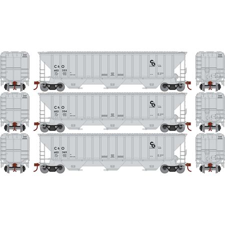 Athearn ATH22269 PS4740 Covered Hopper 3 pack C&O Chesapeake & Ohio #603333/603354/603365 HO Scale