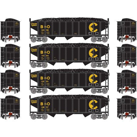 Athearn ATH25565 40' 3-Bay Ribbed Hopper w/Load B&O Baltimore & Ohio Set #1 4 Pack N Scale