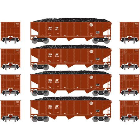 Athearn ATH25568 40' 3-Bay Ribbed Hopper w/Load BNSF Set #1 4 Pack N Scale