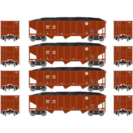 Athearn ATH25569 40' 3-Bay Ribbed Hopper w/Load BNSF Set #2 4 Pack N Scale