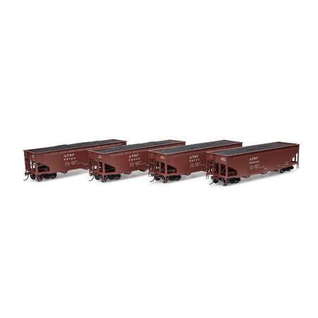 Athearn ATH33079 40' Offset Coal Hopper 4 Car Set with Load, ATSF Santa Fe Set #2 HO Scale