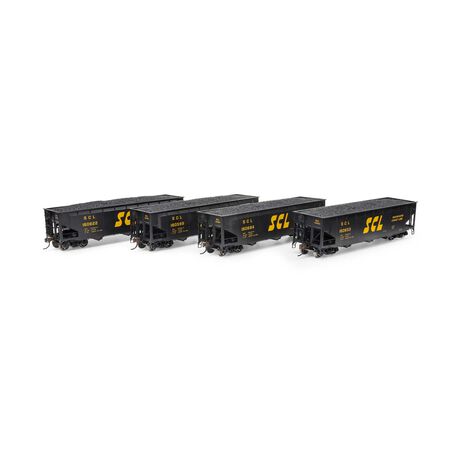 Athearn ATH33090 40' Offset Coal Hopper 4 Car Set with Load, SCL Seaboard Coast Line #1 HO Scale