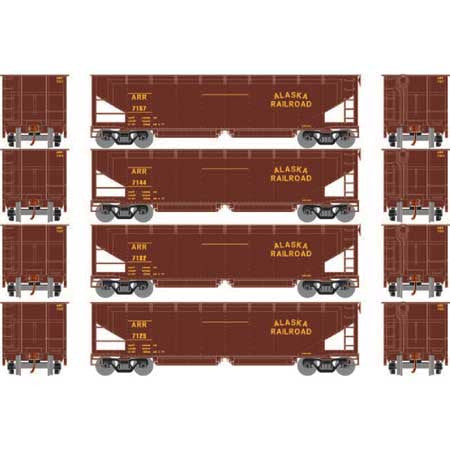 Athearn ATH7080 40' Offset Ballast Hopper w/Load, ARR Alaska Railroad Set #1 (4 Pack) HO Scale