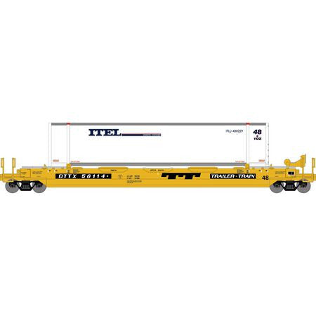 Athearn ATH7437 48' HuskyStack Well Car, DTTX/48' ITEL#56114-480229 with /48' ITEL Container HO Scale