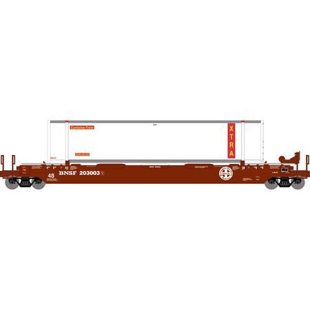Athearn ATH7438 48' HuskyStack Well Car, BNSF/48' XTRA#203003-951233 with /48' Xtra Container HO Scale