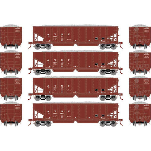 Athearn ATH7635 ATSF Santa Fe Set #2 4 Pack 40' Ribbed 3-Bay Ballast Hopper HO Scale