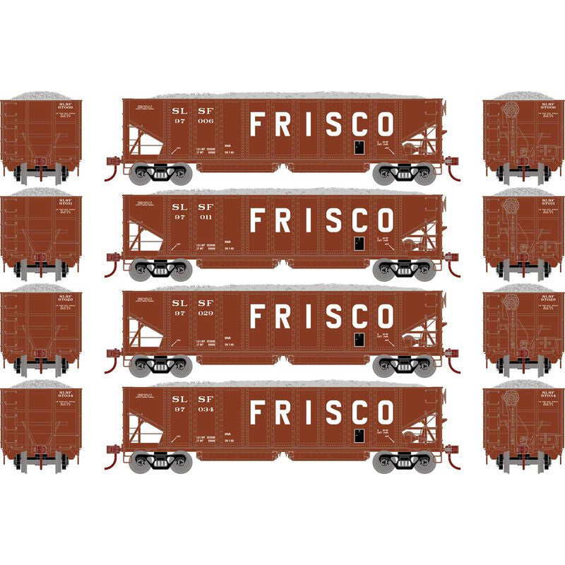 Athearn ATH7637 SLSF Frisco Set #1 4 Pack 40' Ribbed 3-Bay Ballast Hopper HO Scale