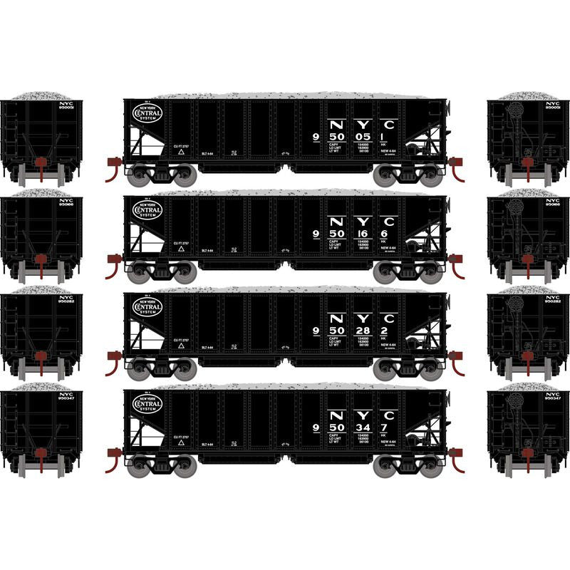 Athearn ATH7644 NYC New York Central Set #2 4 Pack 40' Ribbed 3-Bay Ballast Hopper HO Scale