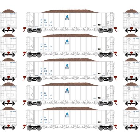 Athearn ATH98490 5 Bay Rapid Discharge Hopper ITGX White Set #2 - 5 Pack HO Scale