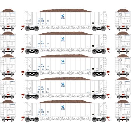 Athearn ATH98491 5 Bay Rapid Discharge Hopper ITGX White Set #3 - 5 Pack HO Scale