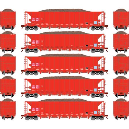 Athearn ATH98493 5 Bay Rapid Discharge Hopper ITGX Red - 5 Pack HO Scale
