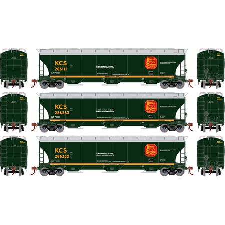 Athearn ATHG-1066 Trinity 5161 Covered Hopper 3 Pack, KCS Kansas City Southern #286111/286263/286332 HO Scale
