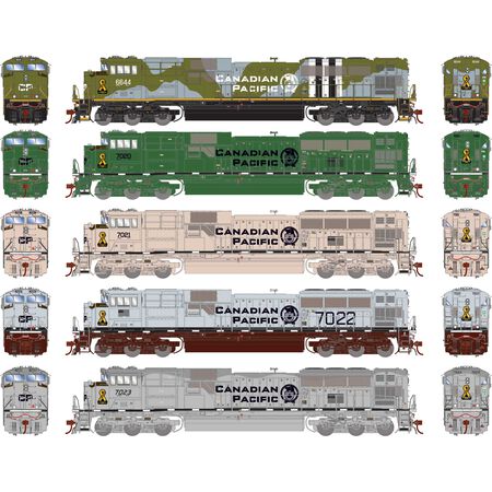 Athearn ATHG-1155 EMD SD70ACU 5 Locomotive set with DCC & Sound, CP Military Tribute Set 6644/7020/7021/7022/7023 DCC & Sound HO Scale