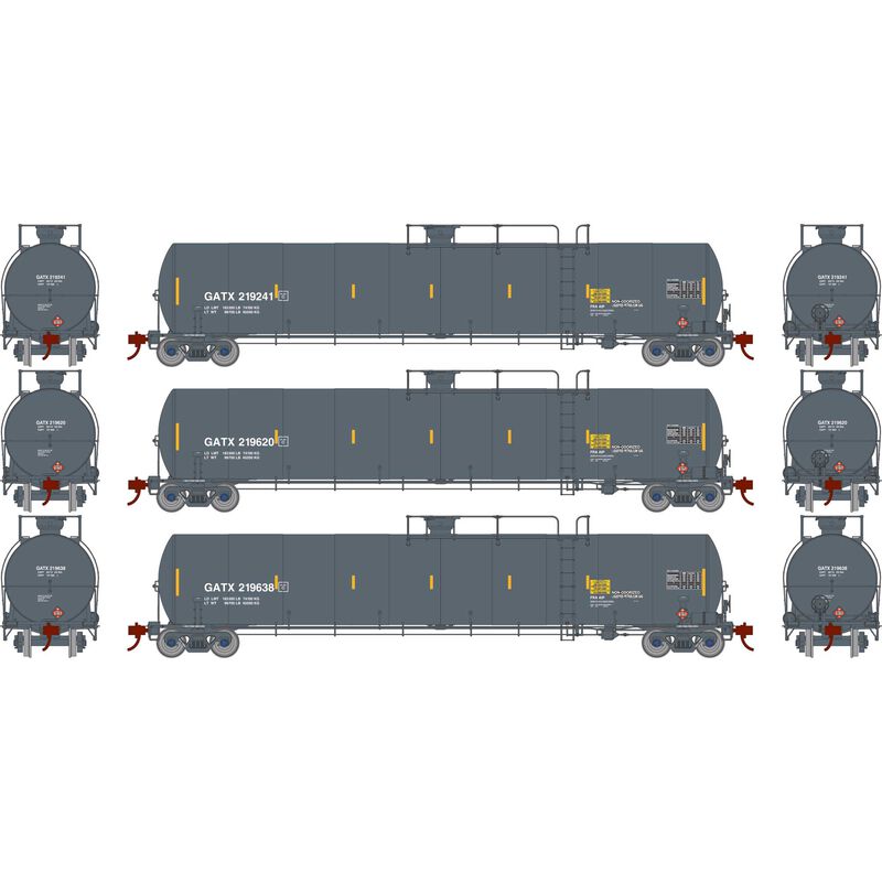 Athearn ATHG25584 33,900-Gallon LPG Tank, GATX Set #2 (3 Pack) HO Scale