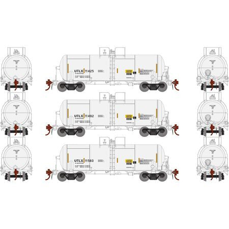 Athearn ATHG25629 13,600-Gal Acid Tank, UTLX/White/Reflectors (3 Pack) HO Scale