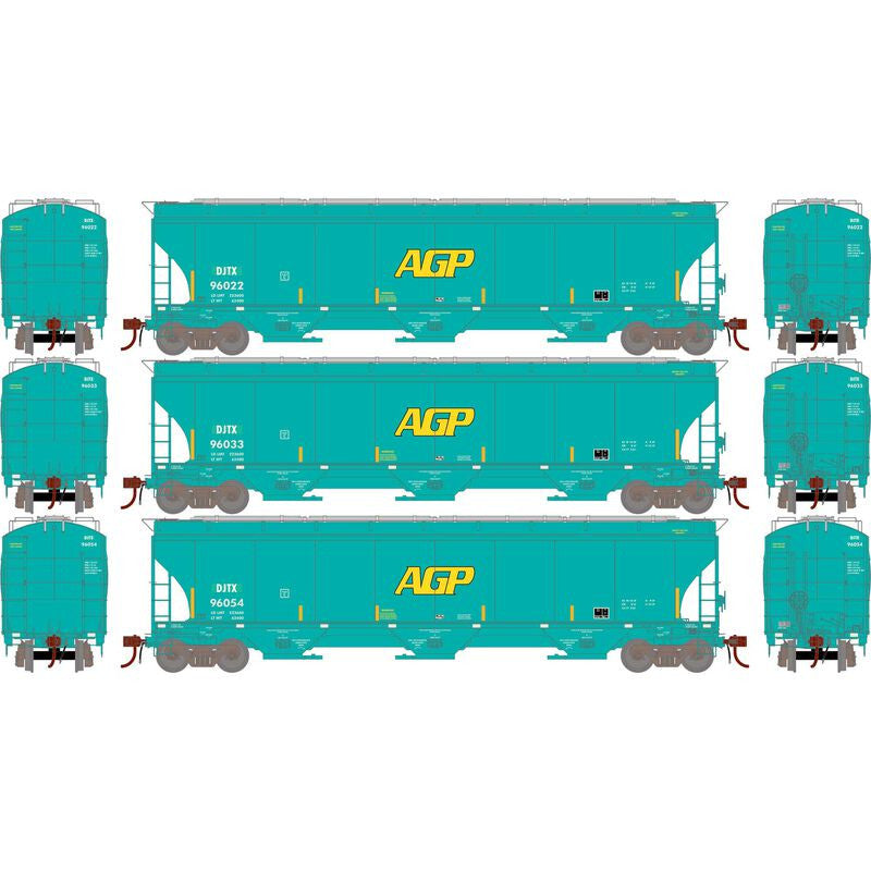 Athearn ATHG97149 Trinity 3-Bay Hoppers DJTX AGP Set #1 3 Pack HO Scale