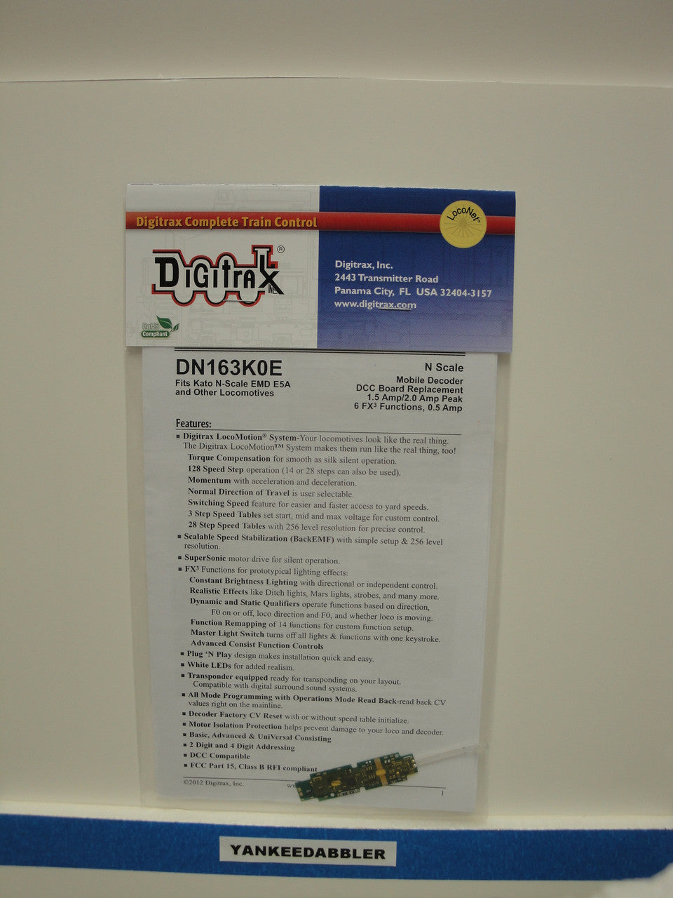 Digitrax DN167K0B DCC Decoder - N Drop-in Board for Kato F3 A & B