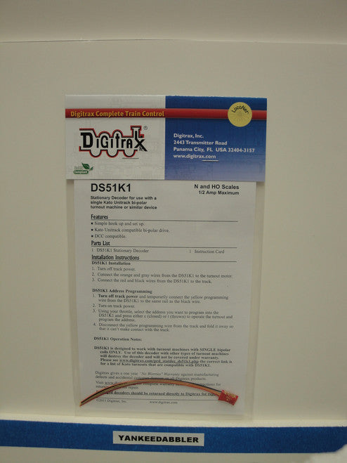 Digitrax DS51K1 Stationary Decoder for Single Kato Unitrack Turnout; N & HO Scale
