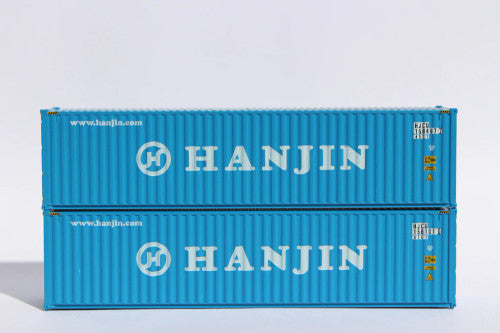 JTC MODEL TRAINS 405012 HANJIN 40' HIGH CUBE containers with Magnetic system, Corrugated-side N Scale