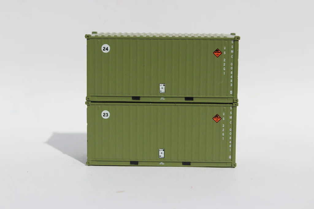 JTC MODEL TRAINS 205457 USMC Military (Marines) MILITARY SERIES "B" 20' Std. height containers with Magnetic system N Scale