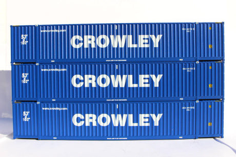 JTC MODEL TRAINS 953048 Crowley blue "Website" Ocean 53' (HO Scale 1:87) 3 pack of containers with IBC castings at 53' corner HO Scale