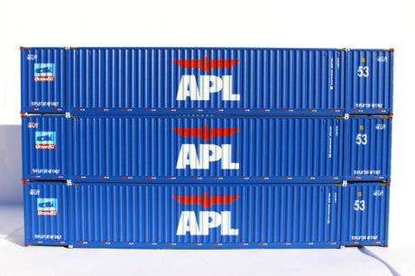 JTC MODEL TRAINS 953052 APL large logo set #2, "No Lift" Ocean 53' (HO Scale 1:87) 3 pack of containers with IBC castings at 53' corner HO Scale