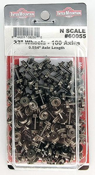 InterMountain 60055 33" Brass Wheel Sets 0.554" axel length - 100 Axels - N Scale