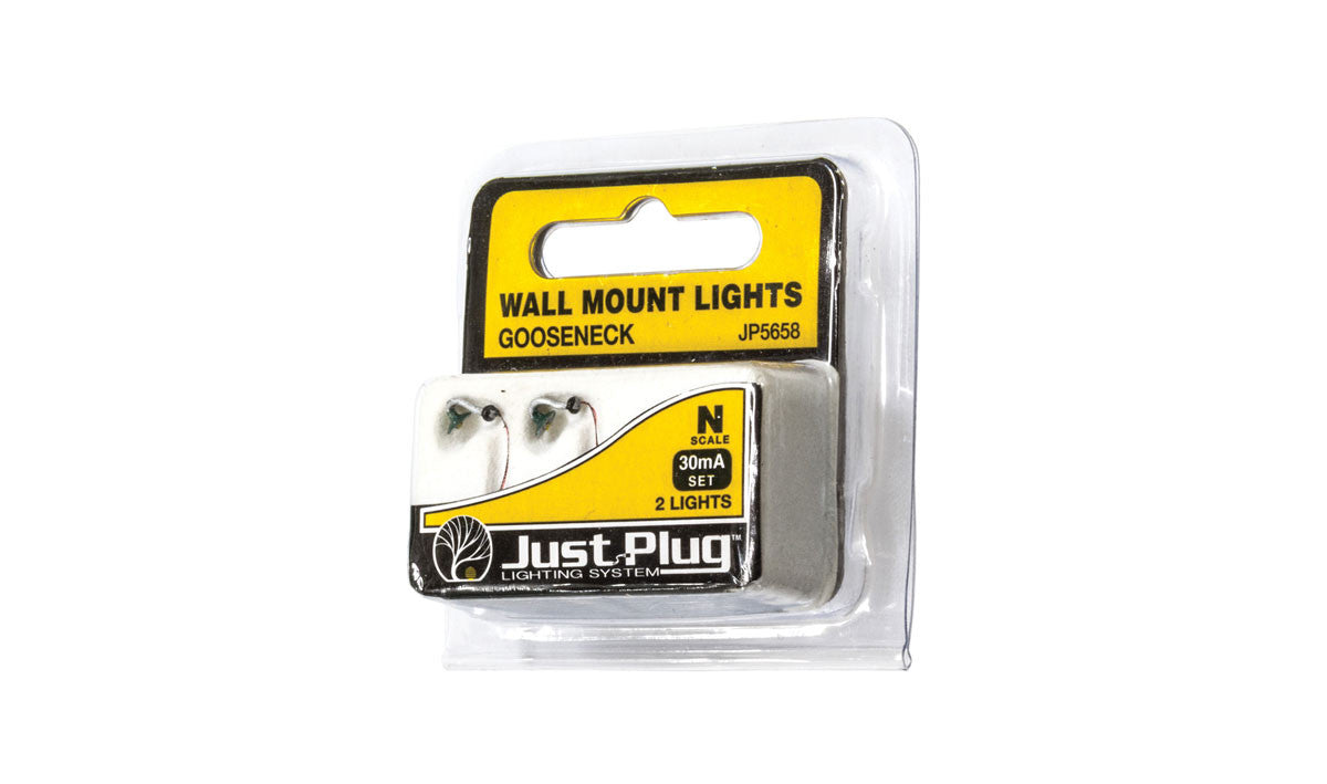 Woodland Scenics  5658 Gooseneck Wall Mount Light - Just Plug(TM) -- pkg(2)   (SCALE=N)  Part # 785-5658