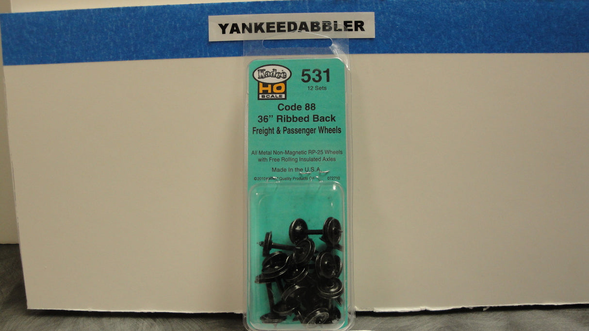 531 Kadee / 36" Diameter Ribbed Back Code 88 "Semi-Scale" Wheelsets Package of 12   (HO Scale) Part # 380-531