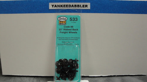 533 Kadee / 33" Diameter Ribbed Back Code 88 "Semi-Scale" Wheelsets Package of 12  (HO Scale) Part # 380-533