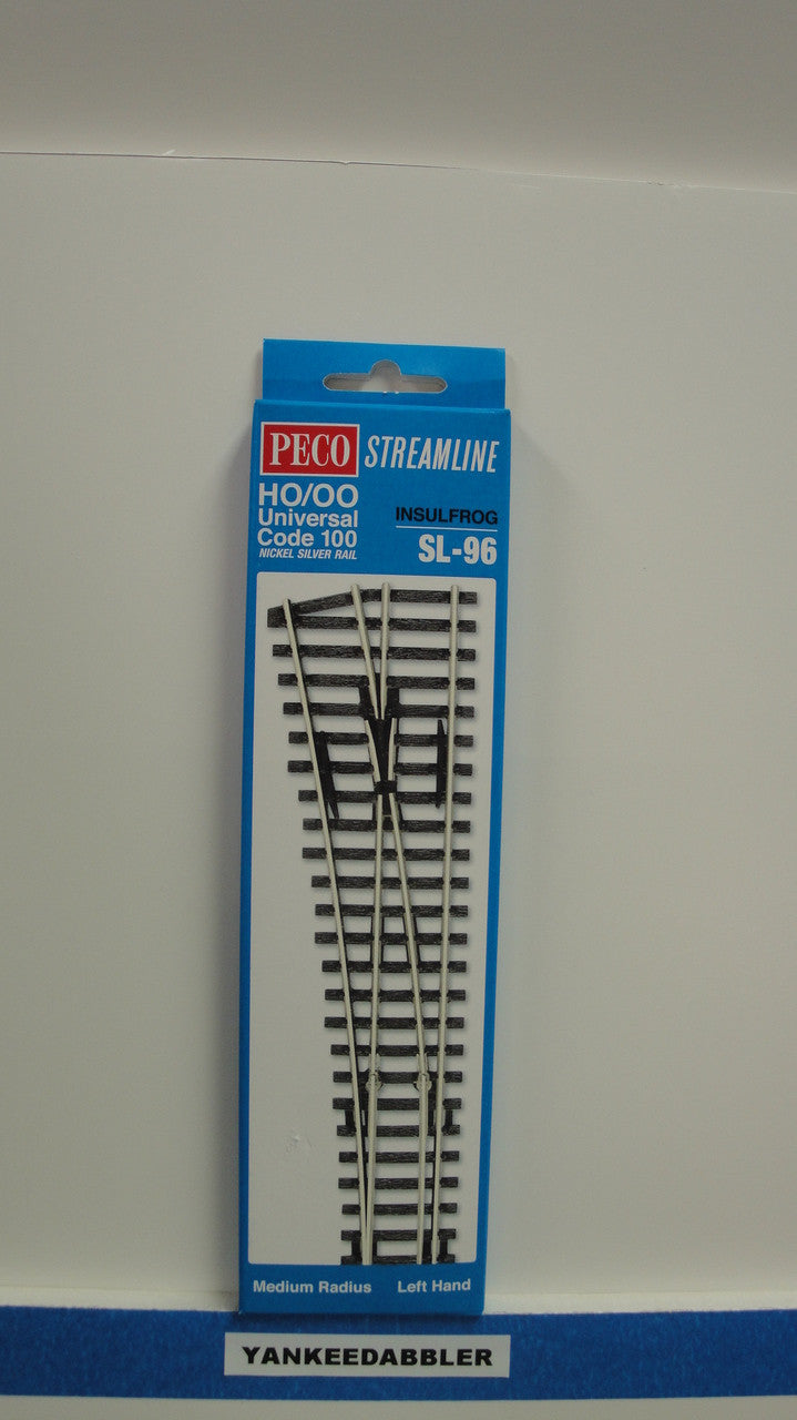 SL-96 Peco / SL-96 HO Code 100 Left-Hand Medium Radius Insulfrog
