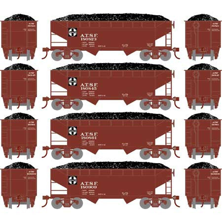 Athearn RND1280 HO 34' 2-Bay Offset Open Hopper, ATSF - Santa Fe SF #1 (4) Pack HO Scale