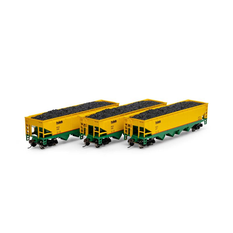 Athearn RND88183 40' 4-Bay Offset Hopper with Load, PCCX Peabody 3 Pack HO Scale