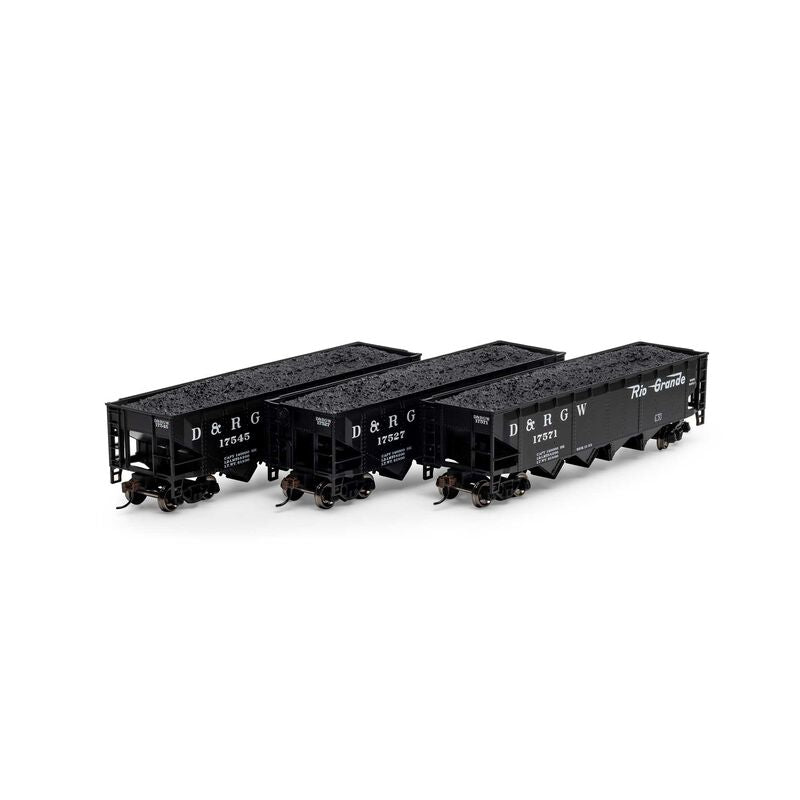 Athearn RND88184 40' 4-Bay Offset Hopper with Load, D&RGW Rio Grande 3 Pack HO Scale