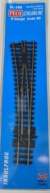 Peco SL-396 N Scale Medium Radius Left Hand Insulfrog Turnout Code Peco SL-396 N Scale Medium Radius Left Hand Insulfrog Turnout Code
