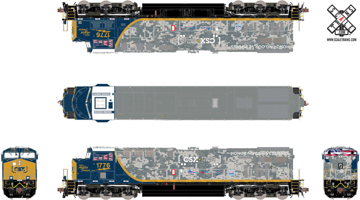 Scaletrains SXT32397-4 GE ES44AH - CSX - Armed Forces #1776 - ESU v5.0 DCC & Sound (SCALE=HO) Part #8003-SXT32397