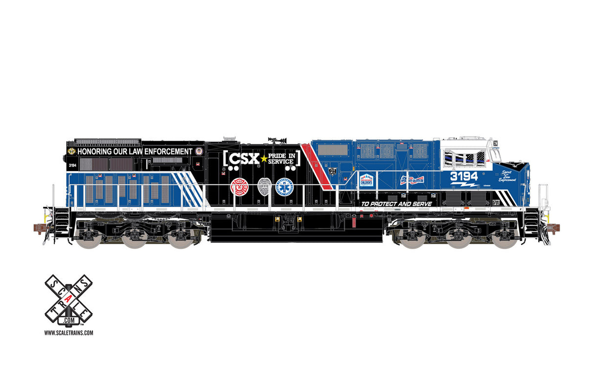 Scaletrains SXT32294-4 GE ES44AH - CSX - Law Enforcement #3194  - Clear Ditch Lights- ESU v5.0 DCC & Sound (SCALE=HO) Part #8003-SXT32394