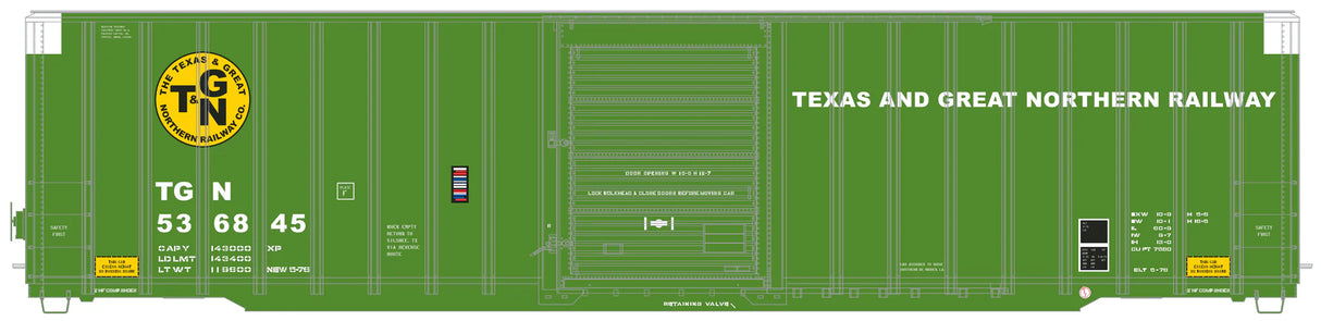 HomeShops HFB-011-003 TGN Texas & Great Northern #536920 - ExactRail Platinum Berwick 7580 Boxcar HO Scale