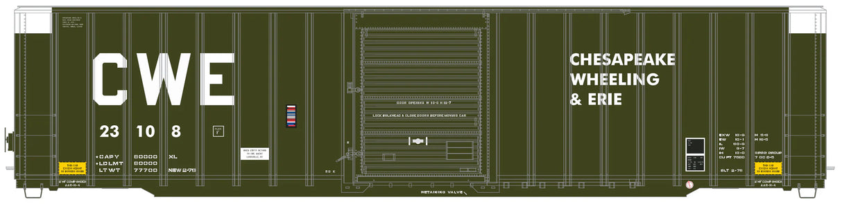 HomeShops HFB-009-003 CWE Chesapeake Wheeling & Erie #23127- ExactRail Platinum Berwick 7580 Boxcar HO Scale