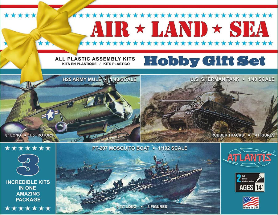 Atlantis 9001 US Navy Air Land & Sea with Sherman Tank, H25A  Helicopter and PT Boat Kit