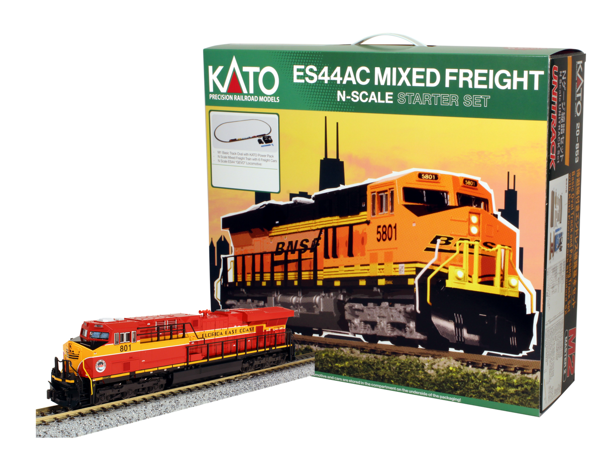 Kato 1060026 GE ES44AC GEVO Mixed Freight Starter Set -- Florida East Coast N Scale