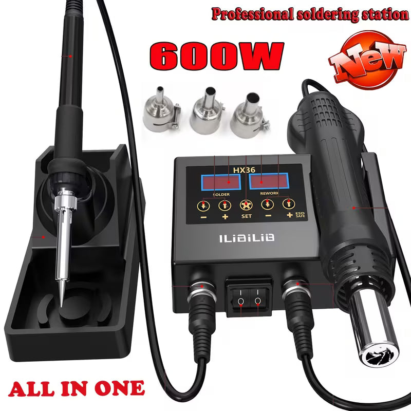 600W 2-in-1 Digital Soldering Station - Temperature Adjustable Soldering Iron And Hot Air Gun for PCB IC Rework Repair - Advanced Soldering Tools for Electronics Hobbyists And Professionals ALL Scale