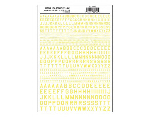Woodland Scenics 742 Dry Transfer Alphabet - 45 Degree USA Gothic (Military Style) -- Yellow A Scale