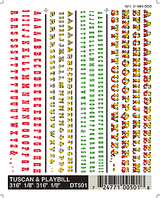 Woodland Scenics 501 Dry Transfer Alphabet & Number Sets -- Tuscan & Playbill Type Faces (3/16 & 1/8", red, green, yellow & 2-Tone) A Scale