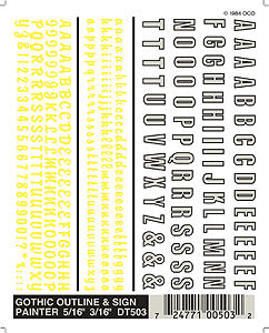 Woodland Scenics 503 Dry Transfer Alphabet & Number Sets -- Gothic Outline (white) & Sign Painter (yellow) Type Faces A Scale