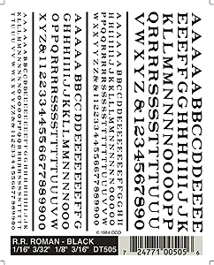 Woodland Scenics 505 Dry Transfer Alphabet & Number Sets -- Railroad Roman Type Face (black) A Scale